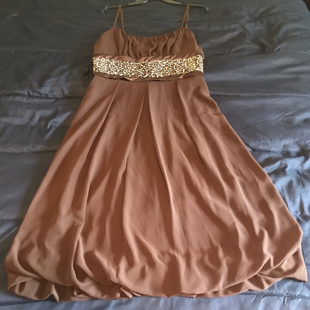 NWT Cheetah Belted Brown Dress by After Six Sz 12